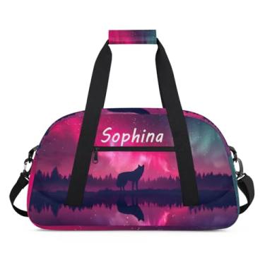 Imagem de Bolsa esportiva personalizada, animal, lobo, galáxia, universo com nome, bolsa de dormir personalizada, bolsa de fim de semana, bolsa de treino para dança, balé, academia, ginástica, mala, viagem