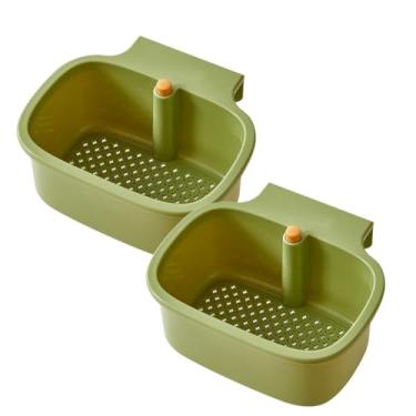 Imagem de HGTRH Coador de Pia, Torneira de Drenagem de Pia Cesta Botão de Pressão Torneira Pendurada para Lavar Organizador em Cozinha ABS Aço Verde 2 peças