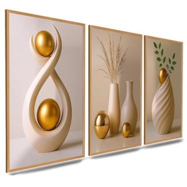 Imagem de Kit 3 Quadros Decorativos Geométricos Abstratos - Trio Nordic para Sala e Hall, Decoração Moderna Minimalista (5)