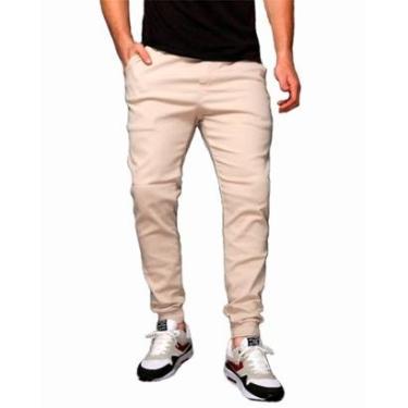 Imagem de Calça Plus Size Sarja Jogger Masculina Skinny Com Punho S01plusn-Off White-G3-Masculino
