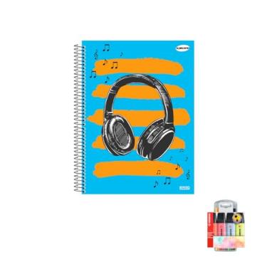 Imagem de Kit Caderno Masculino 10 Matérias Capa Dura 200 Folhas + Caneta Point 88 + Marca Texto Boss