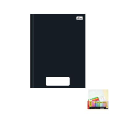 Imagem de Kit Caderno Brochura Capa Dura Pepper Preto 80 Folhas Tilibra Caneta e Marca Texto