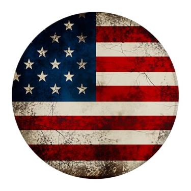 Imagem de Mouse pad redondo, bandeira americana vintage 22,4 cm pequeno tapete de mouse para jogos, tapete de mesa com base antiderrapante e borda costurada, tapete de mouse para teclado de computador para