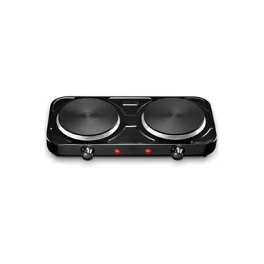 Imagem de Fogão Portátil Elétrico 2 Bocas, 2.000 Watts, 220v, Compacto, 5 Níveis de Temperatura, Revestimento Antiaderente, 43x21x4cm, para Camping e Eventos