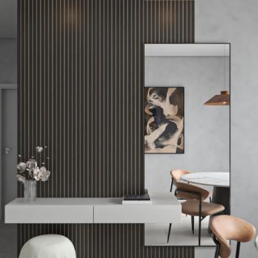 Imagem de Kit 20 Painel Ripado MDF 45x11 Autoadesivo Revestimento Decorativo para Parede (5 Placas,Preto)