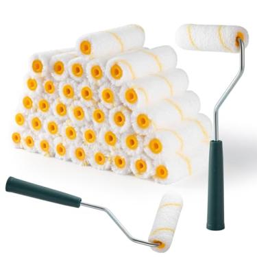 Imagem de YiBaiBrush Capas de rolo de tinta, pacote com 40, capas de rolo de microfibra de 10 cm de 10 cm para soneca para pintura, rolos de pintura de 10 cm, suprimentos de pintura de casa pequena para paredes