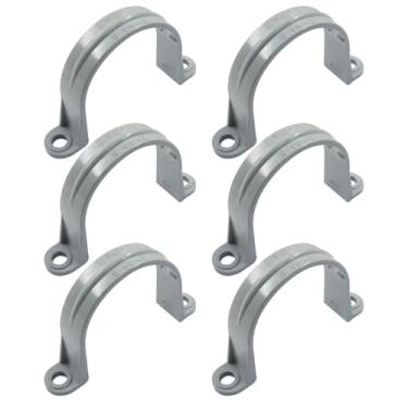 Imagem de BokWin Pacote com 6 tiras de tubo de PVC de 5 cm, correia de plástico para conduíte de 2 furos para prender tubos de PVC, conduíte e mangueira, braçadeiras de tubo cinza com clipes de suporte de