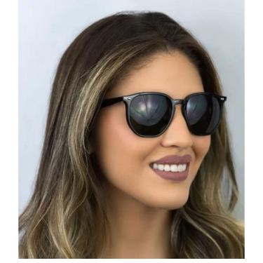 Imagem de Óculos De Sol Quadrado Octgonal Em Acetato Preto Brilhante Lentes Uv400 + KIT