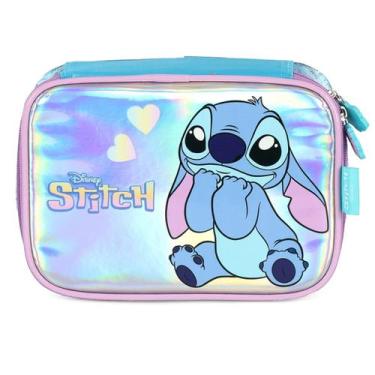 Imagem de Estojo Box Escolar Infantil Holográfico Stitch AZUL - Luxcel