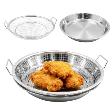 Imagem de Bandeja de filtro de óleo de cozinha de 27,4 cm - Frigideira de malha de aço inoxidável, acessórios de cesta de drenagem para alimentos fritos, coador de rede para churrasco, grelha, vegetais