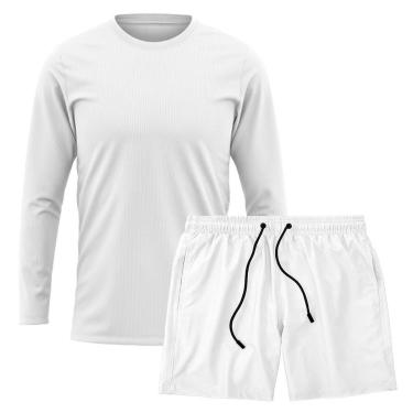 Imagem de Kit Short Praia Academia Passeio Treino Branco + Manga Longa Masculina Segunda Pele Dry-Masculino
