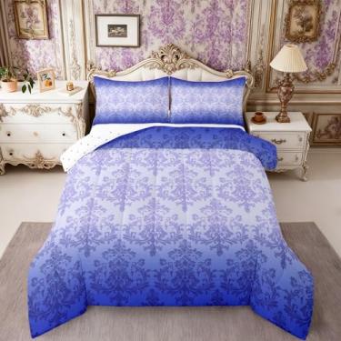Imagem de Castle Fairy Conjunto de edredom vintage azul e branco, estampa gótica de renda damasco, reversível, para quarto, boêmio, vitoriano, barroco, floral, macio, acolchoado para meninas e adolescentes