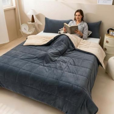 Imagem de ele ELEOPTION Conjunto de edredom King Size para inverno, outono, super macio, com edredons quentes de lã (269 x 228 cm) e 2 fronhas (51 x 71 cm) para quarto, cinza escuro/camelo