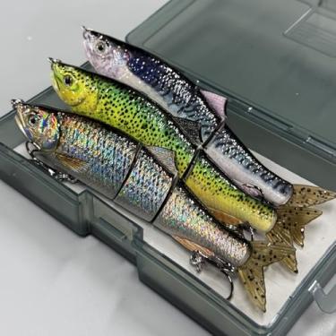 Imagem de Proaovao Iscas realistas de 3 segmentos para afundar robalo, iscas artificiais rígidas, iscas de natação para pesca, ótimo para pescador, estilo de presente