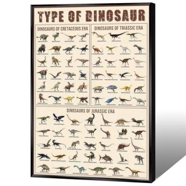 Imagem de Funny Types Of Dinosaur Canvas Wall Art Triássico Jurássico e Cretáceo Pôster Estilo Vintage Espécies Pré-Históricas Impressão Pintura para Sala de Aula Aprendizagem de Ciência em Casa 30,5 x 40,6 cm
