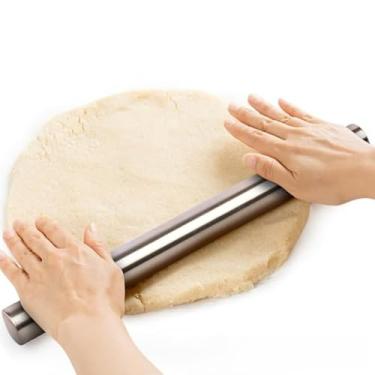 Imagem de Rolo de massa de aço inoxidável de 24 cm – Ferramenta de cozinha para achatar massa, pastelaria e preparação para assar (prateado)