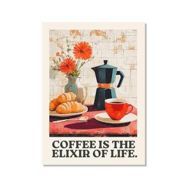 Imagem de Coffee First People Later Poster Retro Coffee Wall Art Trendy Flower Print Minimalista Vintage Floral Para Sala de Jantar Cozinha Decoração de Parede (SKU5,50.8x71.1 cm =(50x70cm), Sem moldura)