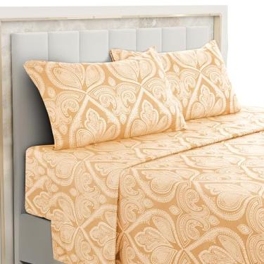 Imagem de Hannah Linen Jogo de lençol King Paisley com 4 peças de microfibra macia e sem vincos – Lençóis luxuosos estampados inclui lençol de cima, lençol com elástico com bolsos profundos e 2 fronhas