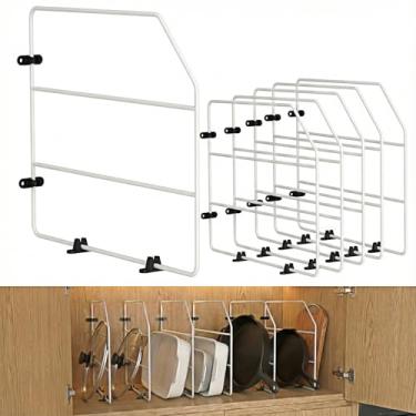 Imagem de Conjunto organizador de assadeira com 6 divisórias verticais de 43 x 33 cm para armários de cozinha, divisória de armário de metal branco, armazenamento de arame de metal para panelas, assadeiras e