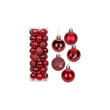 Imagem de Kit Bolas Natalinas para Decoração de Árvores, 24 Unidades, Vermelho, Plástico, 6cm de Diâmetro, com Glitter e Efeito Espelhado