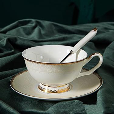 Imagem de LMJYU Conjunto de xícara de chá de cerâmica, xícara de café de porcelana de osso estilo europeu, conjunto de chá da tarde estilo britânico, caixa de copo de água retrô Bone China para café restaurante