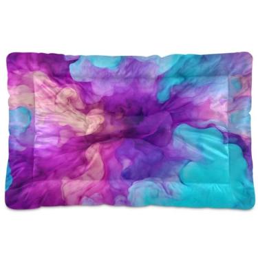 Imagem de Wassud Cama de cachorro abstrata com estampa tie-dye ao ar livre para cães pequenos, lavável, impermeável, para viagem, para animais de estimação, cama portátil para gatos com fundo antiderrapante