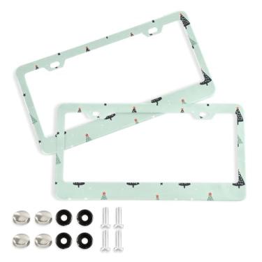 Imagem de Wassud Moldura decorativa de alumínio para placa de carro com estrela de árvore de Natal, 2 unidades, suporte universal para placa de carro para carros padrão dos EUA