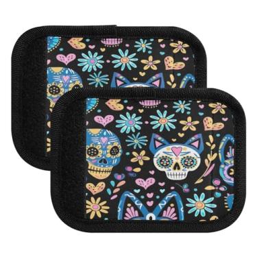 Imagem de Qilmy Envoltório de alça de bagagem de caveira fofa, pacote com 4 identificadores de bagagem, identificadores de bagagem, capa para carrinho de bebê, mala de viagem, acessórios de viagem de avião1299