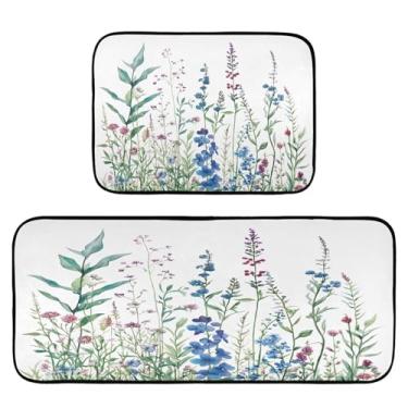 Imagem de STAYTOP Lindos tapetes de cozinha de flores silvestres, 2 peças, tapete de entrada frontal, antiderrapante, alivia a fadiga, lavável, tapete para cozinha, quarto, varanda