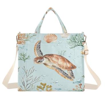 Imagem de Burbuja Sacola feminina tartaruga marinha em aquarela de veludo cotelê, bolsa tiracolo para compras, trabalho, viagem, P, B336, Small