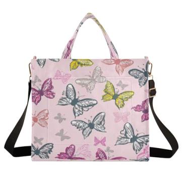 Imagem de Burbuja Sacola feminina com borboletas coloridas, bolsa tiracolo de veludo cotelê, bolsa tiracolo para compras, trabalho, viagens, C26, Medium