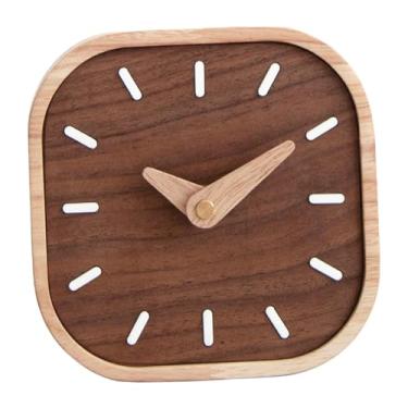 Imagem de IEUDNS Relógio de mesa analógico decorativo de madeira, ideal para lareiras, balcões de entrada, mesas de cabeceira e decoração de casa.