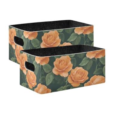 Imagem de xigua Conjunto de 2 caixas de armazenamento de rosas laranjas, cubo de armazenamento dobrável, organizador de cestas de armazenamento para brinquedos, livros, prateleiras, armário, lavanderia