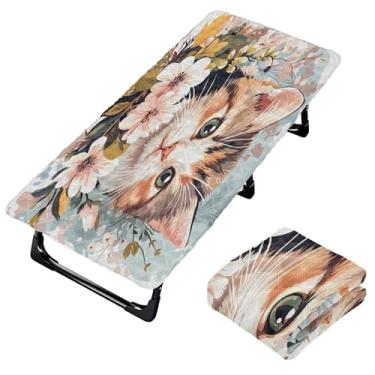 Imagem de Burbuja Lençol de berço de flores de gato fofo para crianças, lençol portátil acolchoado com elástico para meninas e meninos, lavável na máquina, 63,5 x 127 cm