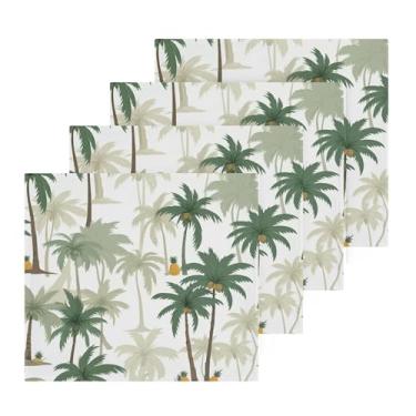 Imagem de Burbuja Pacote com 4 panos de banho de coqueiros verdes, algodão premium máxima suavidade e absorção para toalhas de mão e rosto, 30,5 x 30,5 cm