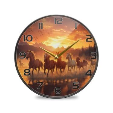 Imagem de YETTASBIN Horses Relógio de parede acrílico - Silencioso, sem tique-taque, operado por bateria, relógio redondo decorativo criativo para cozinha, sala de estar, banheiro, decoração de escritório em