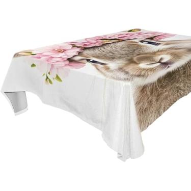 Imagem de Burbuja Toalha de mesa com coroa de flor de coelho, toalha de mesa retangular, anti-rugas, grossa para decoração de jantar, cozinha, festa, 137 x 183 cm