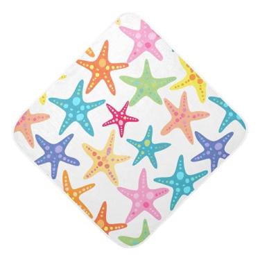 Imagem de Burbuja Toalha de banho de bebê estrela do mar com desenho animado - Toalha com capuz de musselina macia e absorvente para recém-nascidos, 76 x 76 cm