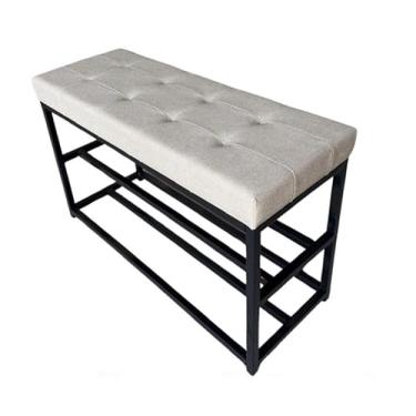Imagem de Banco Sapateira 80cm Industrial Estofado Cores Decorativa Hall De Entrada Luxo sapateira hall de entrada para Hall de Entrada, Corredor ou Quarto(Estrutura Preta/Assento Linho)