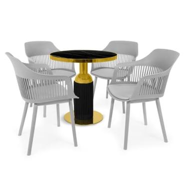Imagem de Conjunto Mesa de Jantar Redonda Imperial 70cm Preta com 4 Cadeiras Estofadas Marcela - Cinza