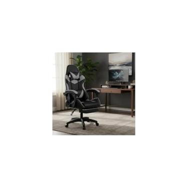 Imagem de Cadeira Gamer Ergonômica, Preta com Detalhes Branco, Revestimento em Veludo, Estrutura Metal e Madeira, Ajuste de Altura e Reclinação, Base 320mm, 127-135cm