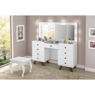 Imagem de Penteadeira Camarim com Espelho e Banqueta Mila Branco