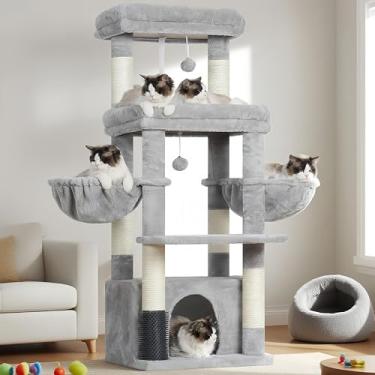 Imagem de Hey-brother Torre de árvore para gatos, postes para arranhar com plataforma extragrande, condomínio especializado, 2 redes aconchegantes, escova para cuidados pessoais para gatos adultos em ambientes