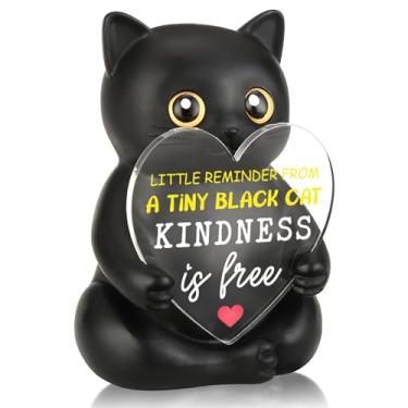 Imagem de FTONENI Estatueta de mesa de incentivo de gato preto, bondade é para colega de trabalho, professor, enfermeira, amiga, decoração de mesa de escritório positiva para agradecimento, aniversário