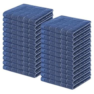 Imagem de Homaxy Panos de prato de cozinha felpudos 100% algodão, panos de prato ultra macios e absorventes para cozinha, adequados para secar e lavar pratos, pacote com 24, 30 x 30 cm, azul marinho