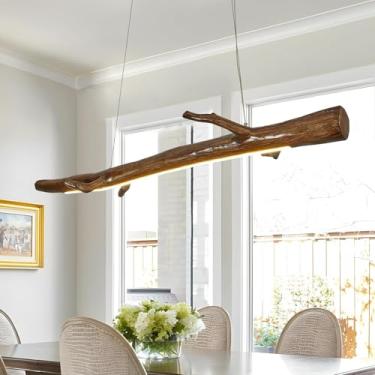 Imagem de Luminária pendente LED linear para ilha de cozinha, estilo rústico, para sala de jantar, com intensidade regulável, lustre de estilo industrial, ideal para lofts, cafés, salas de estar e esc