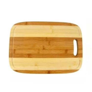 Imagem de Tábua Carne De Carne Bambu Para Corte Churrasco Legumes Com Encaixe Para As Mãos