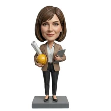 Imagem de Engenheiro personalizado Bobblehead esculpido à mão argila de polímero personalizado engenheiro feminino com plantas e estatueta de tablet, presente exclusivo para profissionais de engenharia