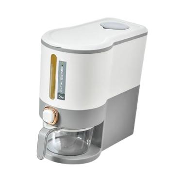 Imagem de FytStycale Recipiente para Arroz, Balde de Arroz com Copo Medidor, Tampa Hermética, Dispensador de Alimentos, Recipiente para Alimentos Secos para Armário, Cozin, cinza, Tamanho real