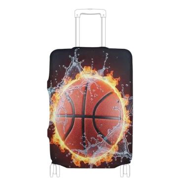Imagem de Joisal Capas de bagagem para protetores de mala de basquete contra incêndio preto protetor colorido acessórios de bagagem de viagem, P, serve para estojo de 45 a 50 cm, Basketball Fire Splash preto, M